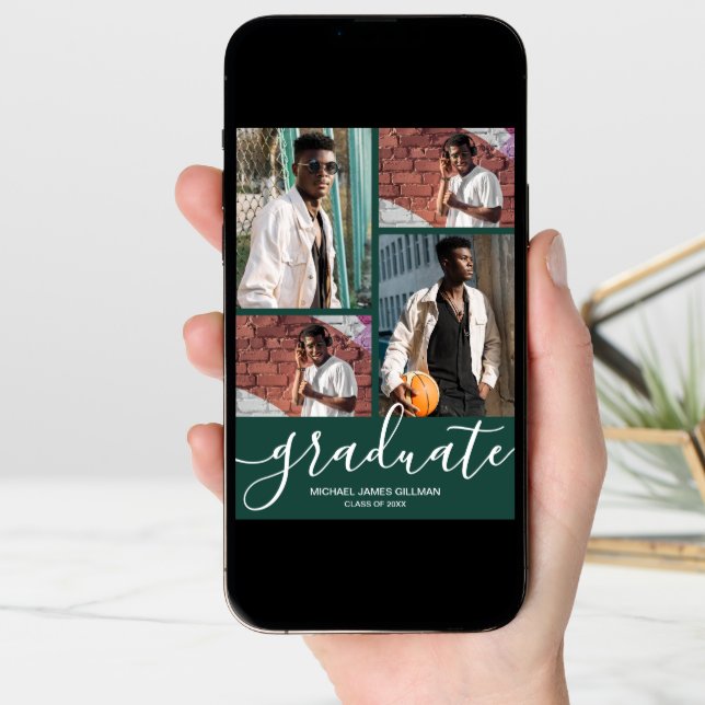 Multi Photo Dark Green Graduation Announcement (Front Digital)