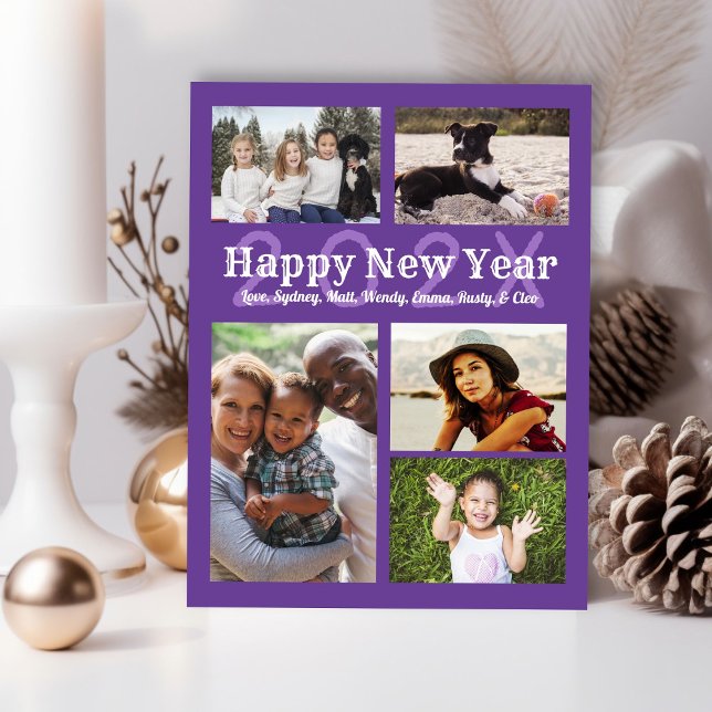 Multi-photo Family Happy New Year Greeting Holiday Postcard (Creator Uploaded)