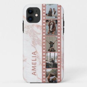 Multi Photo Film Strip Pink Marble Personalized Ca iPhone 11 Case