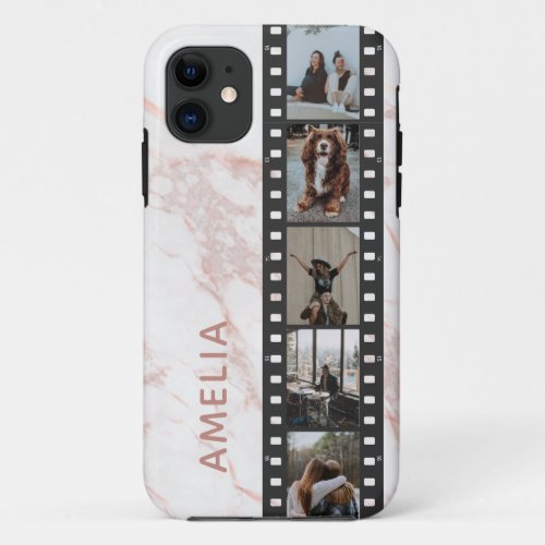 Multi Photo Film Strip Pink Marble Personalized iPhone 11 Case