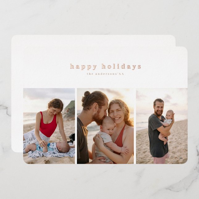Multi Photo Foil Pressed Modern Photocard Foil Holiday Card (Front/Back)