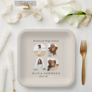 Multi photo grad black modern elegant party decor paper plates