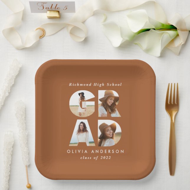 Multi photo grad modern elegant party decor paper plates (Wedding)