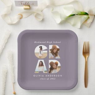 Multi photo grad modern purple party decor paper plates
