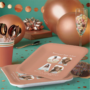 Multi photo grad peach modern elegant party decor paper plates