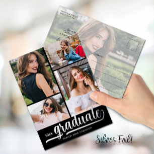 Multi Photo Graduation Party Foil Invitation Postcard