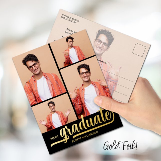 Multi Photo Graduation Party Foil Invitation Postcard (Creator Uploaded)