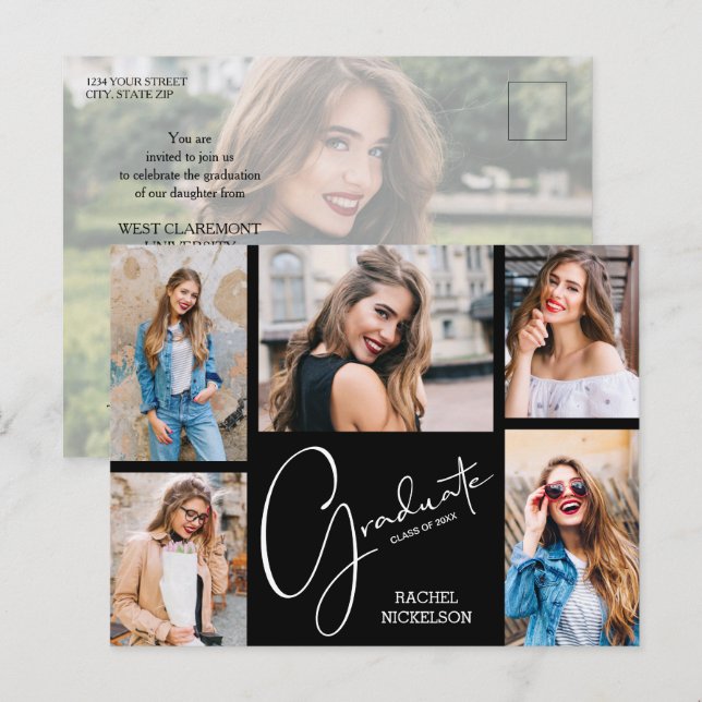 Multi Photo Graduation Party Invitation Postcard (Front/Back)