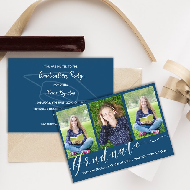 Multi Photo Graduation Party Mini Invitation (Multi Photo 2025 Graduation Party Mini Invitation)