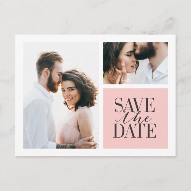 Multi photo graphic save the date announcement postcard (Front)