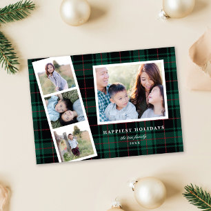 Multi-Photo Green Black Tartan Plaid Holiday Card