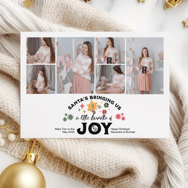 Pregnancy christmas card - Pink Dramatic personalized gifts for you Multi photo groovy christmas pregnancy announcemen holiday card