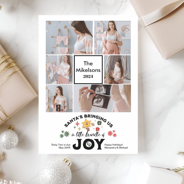 Pregnancy christmas card - Pink Dramatic personalized gifts for you Multi photo groovy christmas pregnancy announcemen holiday card