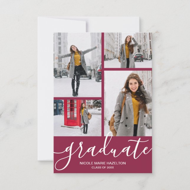 Multi Photo Maroon Graduation Party Invitation (Front)