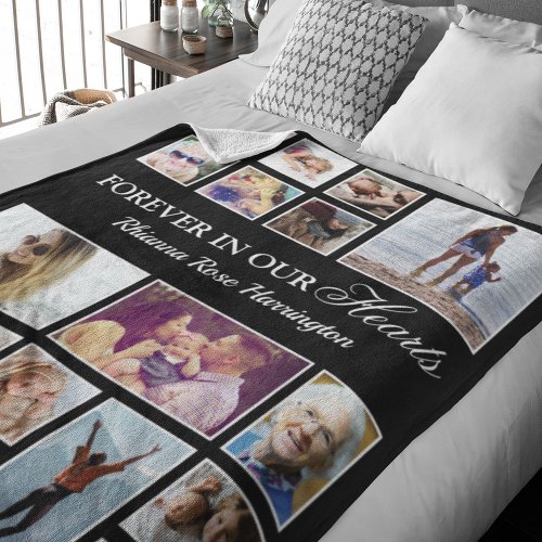 Multi Photo Memorial Forever in our Hearts Fleece Blanket