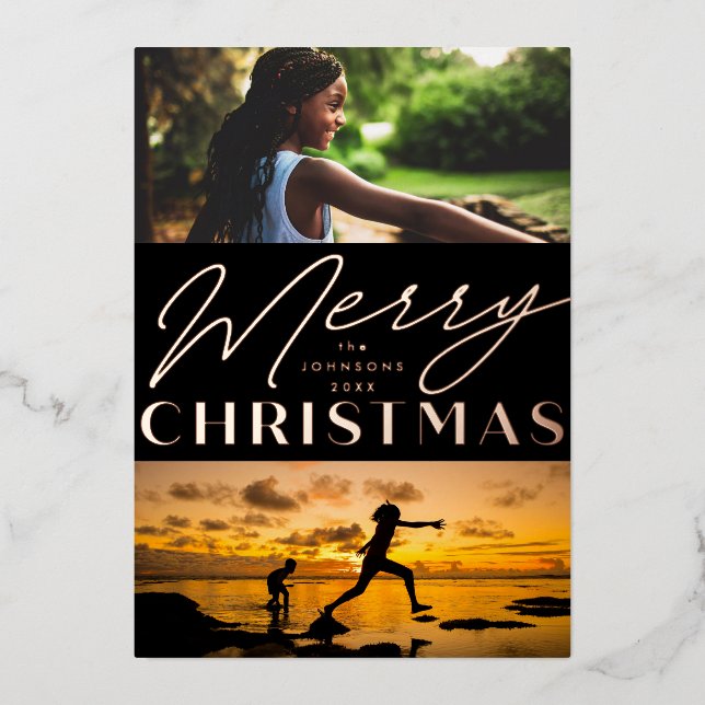 Multi Photo Merry Christmas  Foil Holiday Card (Front)