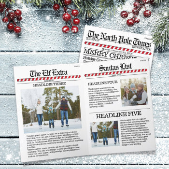Multi Photo Merry Christmas North Pole Newspaper Holiday Card by Blue_Vine_Studio at Zazzle