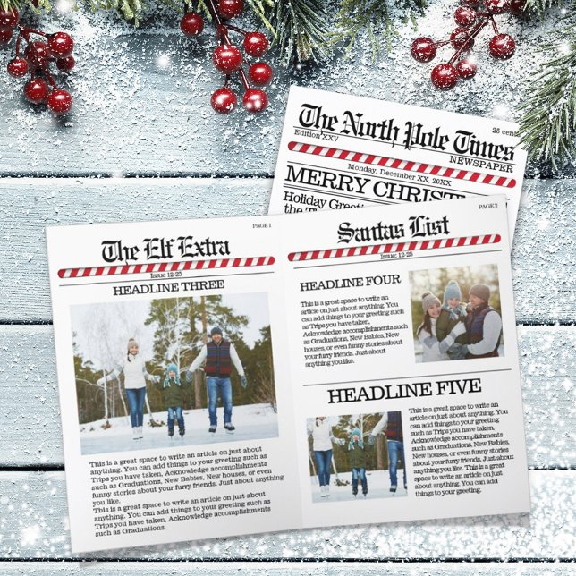 Multi Photo Merry Christmas North Pole Newspaper Holiday Card (Creator Uploaded)