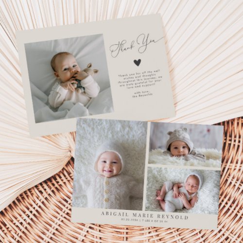 Multi Photo Minimalist Cream Birth Announcement