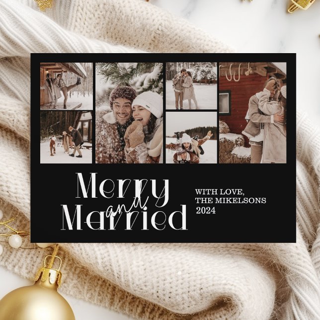 Multi Photo Minimalist Merry and Married Holiday Card (Creator Uploaded)