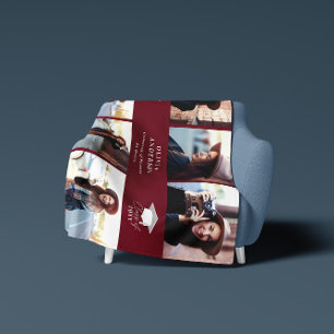 Multi photo modern burgundy script graduation flee fleece blanket