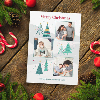 Multi Photo Modern Christmas Tree Family Holiday Card