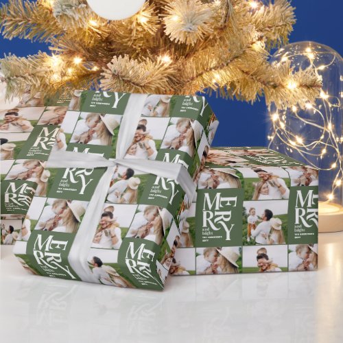 multi photo modern colorful green typography  wrapping paper