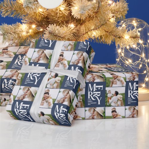 multi photo modern colorful navy blue typography  wrapping paper