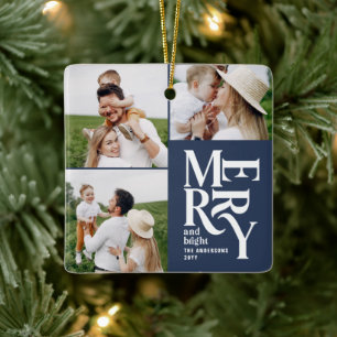 multi photo modern colorful navy typography ceramic ornament