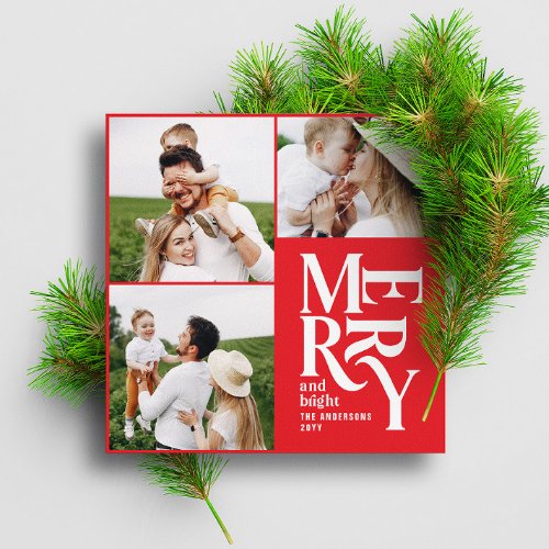 multi photo modern colorful red typography  holiday card