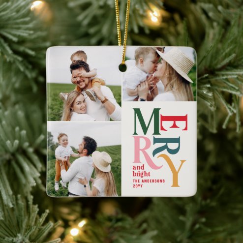 What Christmas looks like in 2026 - Pink Dramatic personalized gifts for you multi photo modern colorful typography unique ceramic ornament – populair kerstcadeau en kerstdecoratie 2026