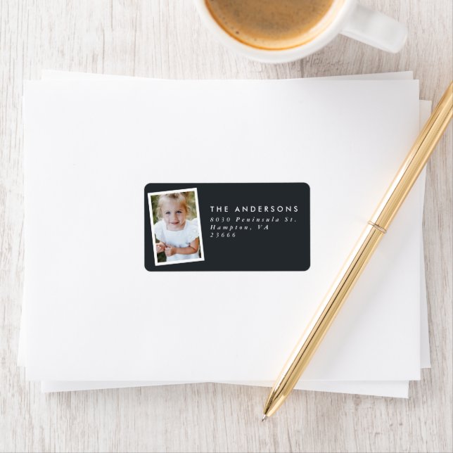 Multi photo modern elegant script black party label (Insitu)