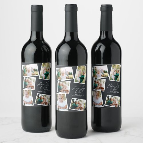 Multi photo modern elegant script black  wine label