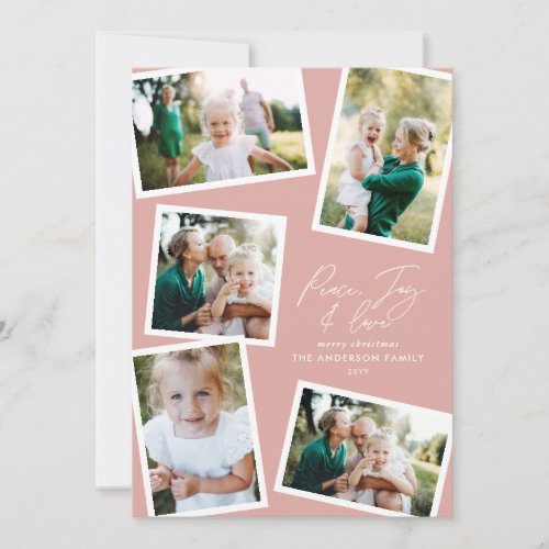 Multi photo modern elegant script blush pink party holiday card
