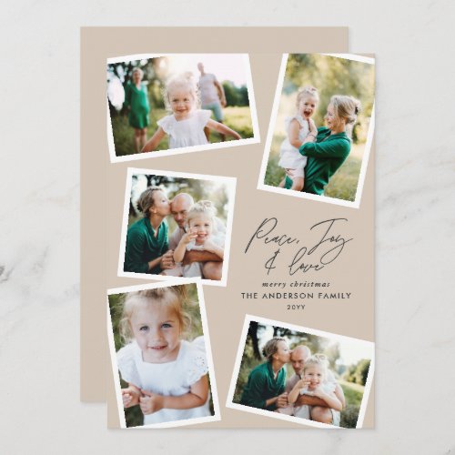 Multi photo modern elegant script natural party holiday card