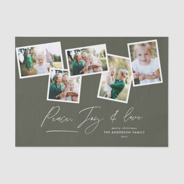 Multi photo modern elegant script olive green tissue paper (Front)