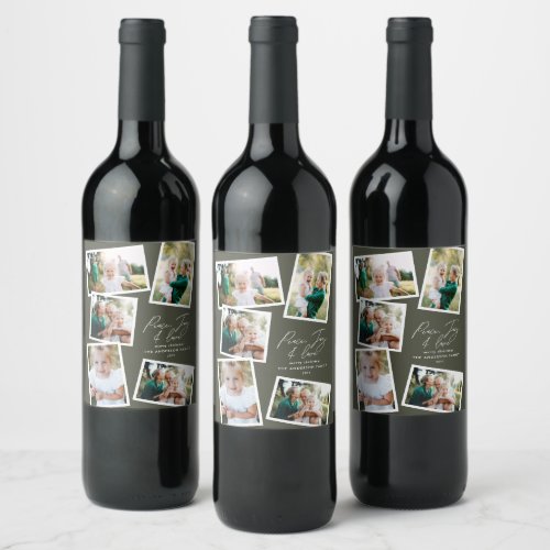 Multi photo modern elegant script olive green wine label