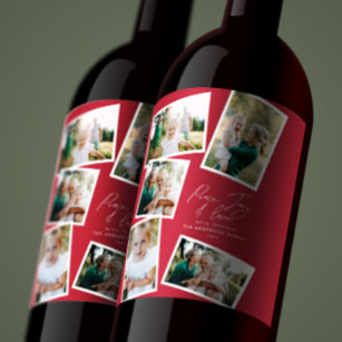 Multi photo modern elegant script red wine label