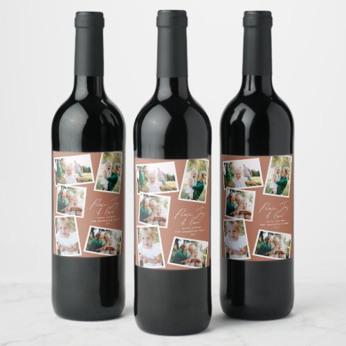 Multi photo modern elegant script terracotta wine label