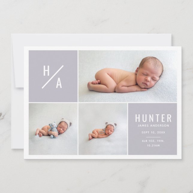 Multi photo modern geometric birth announcement (Front)