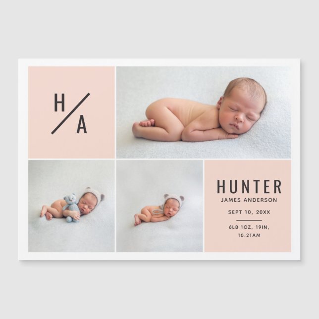 Multi photo modern geometric birth announcement (Front)