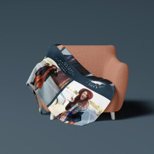 Multi photo modern navy blue script graduation fleece blanket