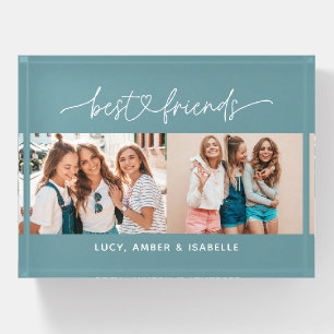 Multi photo modern script typography best friends paperweight