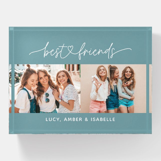 Multi photo modern script typography best friends paperweight (Front)