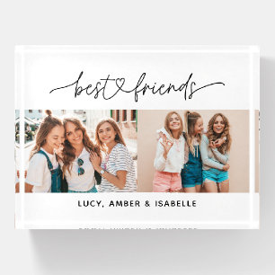 Multi photo modern script typography best friends paperweight