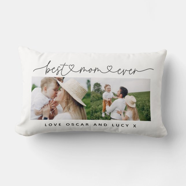 Multi photo modern script typography best mom  lumbar pillow (Front)