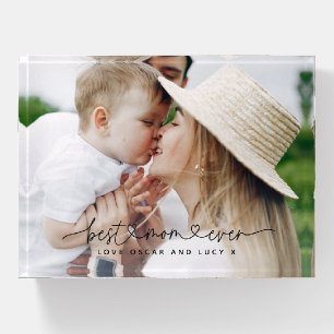 Multi photo modern script typography best mom paperweight