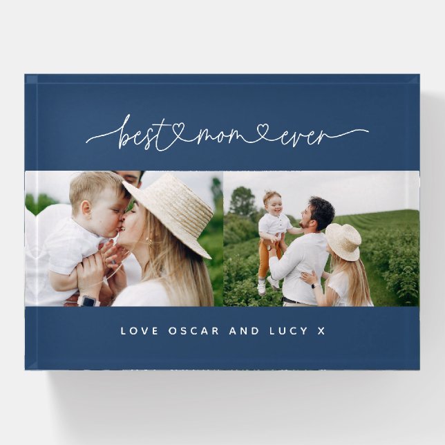 Multi photo modern script typography best mom paperweight (Front)