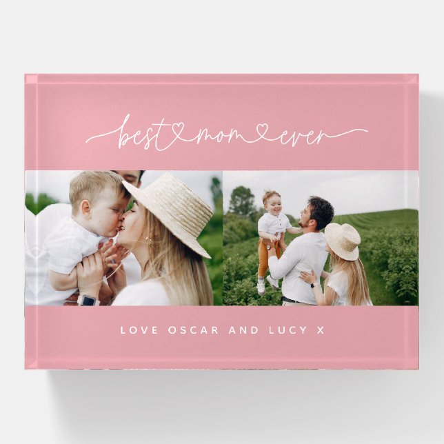 Multi photo modern script typography best mom paperweight (Front)