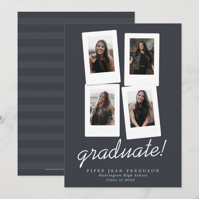 Multi Photo Modern Snapshots Graduation  Announcement (Front/Back)